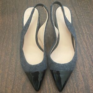 J Crew block heeled cap toe sling backs